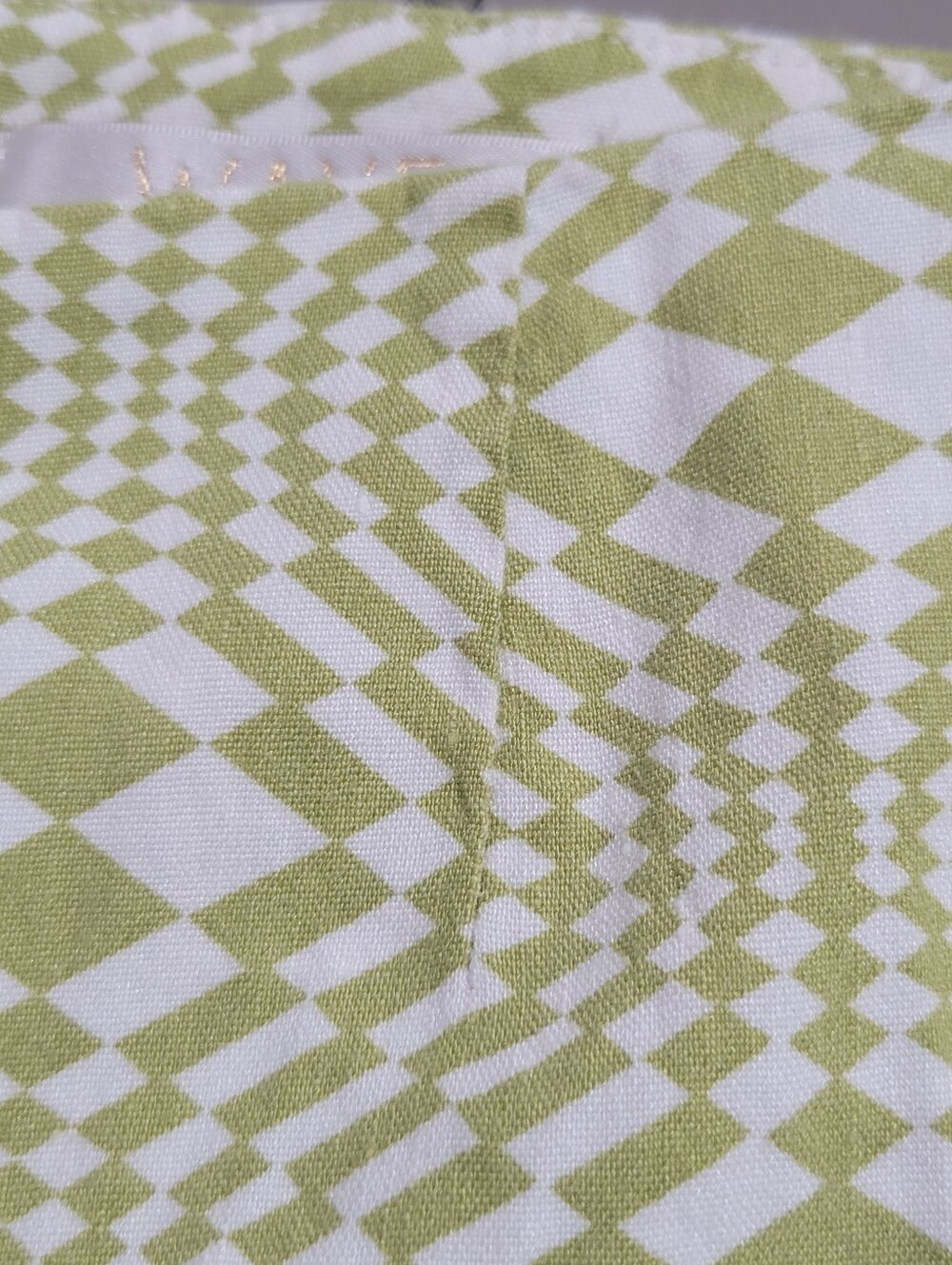 WAYF Green White Retro Checkerboard Flare Trouser Pants Size XS Linen Rayon - Picture 6 of 9